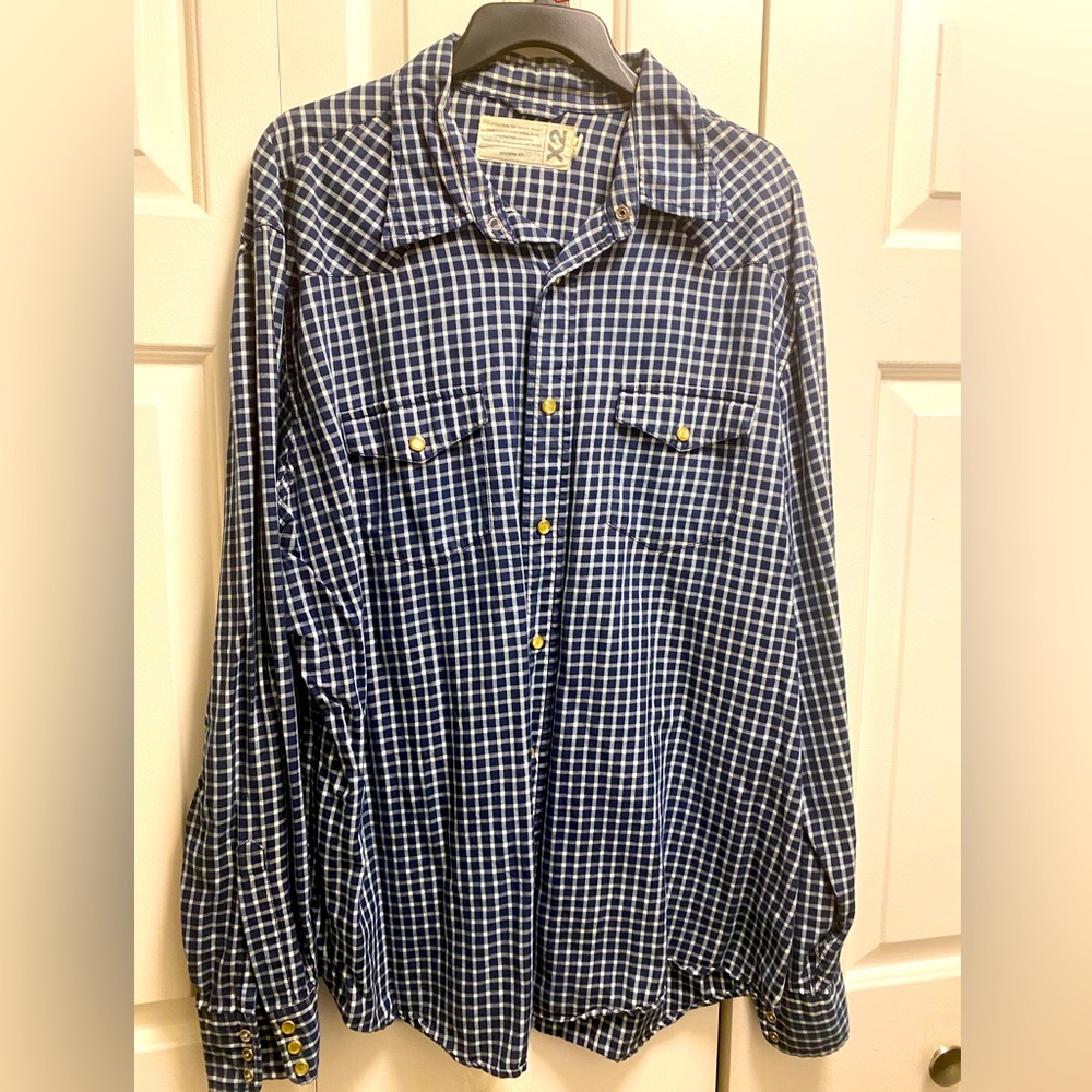 XX2 Modernfit Men's Black White Plaid Checkered Western long sleeve shirt SZ XL